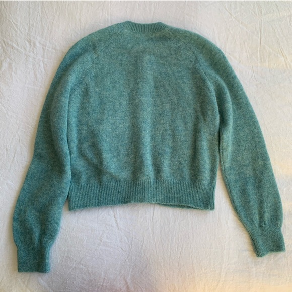 NWT Doen Petra Alpaca Merino Wool Crew Neck Button Cardigan Sweater Bleu Menthe - Picture 11 of 13